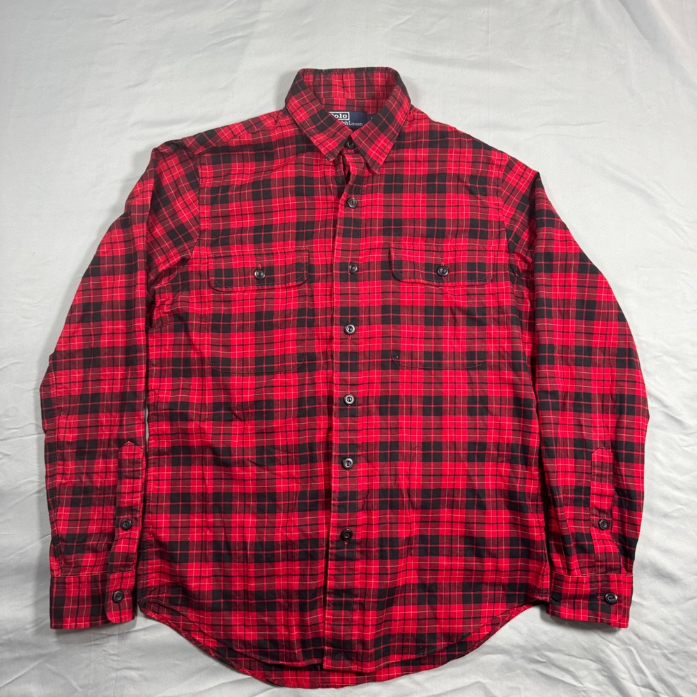 Polo Ralph Lauren Classic Fit Red Black Plaid Flannel Button Down Shirt Mens S - Picture 2 of 9